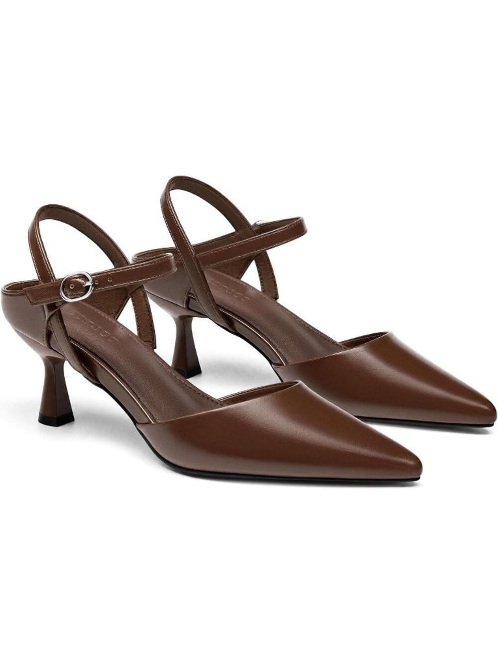 Women's Coffee Kitten Heel Closed Pointed Toe Pumps Adjustable Strap Party Shoes